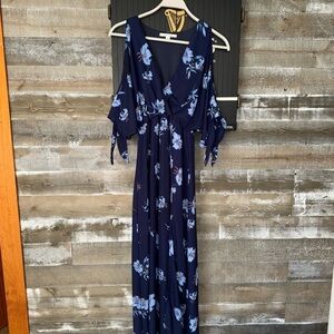 Miami Navy Blue Dress with Floral Design